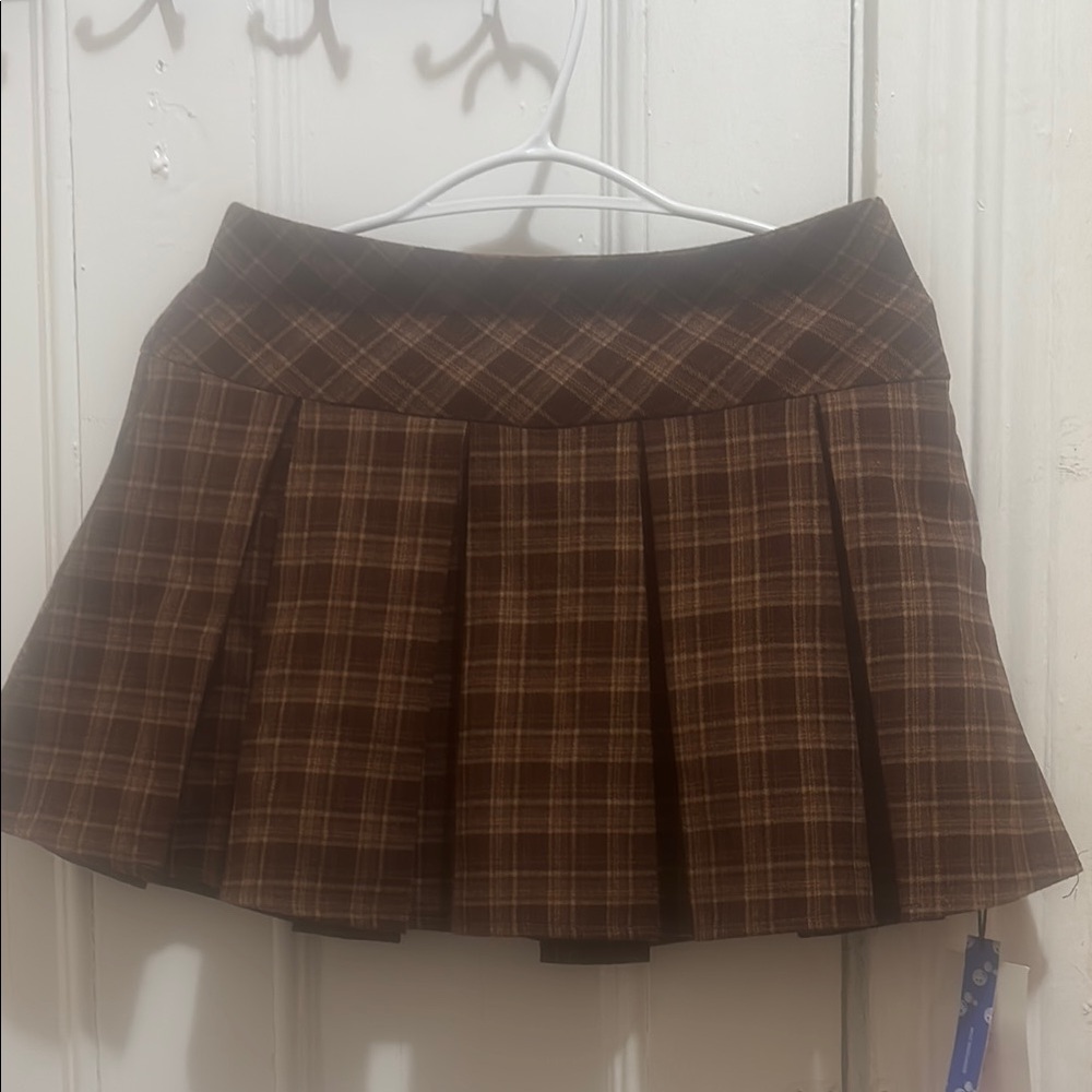 Cider Brown Tan Mini Skater Skirt